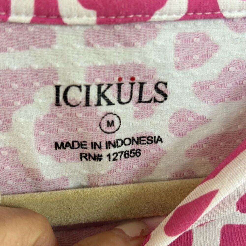 Icikuls pink and white print long sleeve top with mesh insert sleeve size M athl - Picture 2 of 5